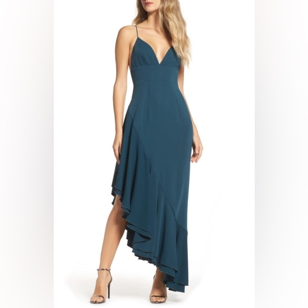 C/meo Collective Temptation Asymmetrical Gown In Emerald